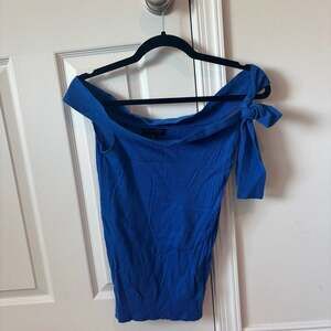 Banana Republic 100% Merino Wool Off-The-Shoulder Bow Top Blue Size XS